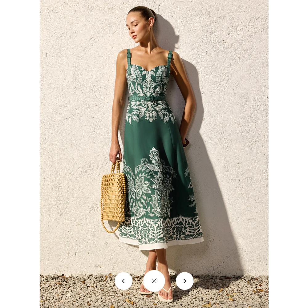 NWT Commense Baroque Floral Print Belted Cami Maxi Dress Sz L - Picture 4 of 7